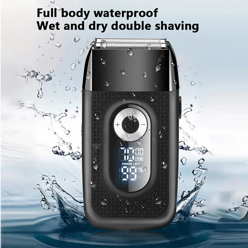 Professional Rechargeable Electric Shaver with LCD display, USB charging, and portable design, ideal for a smooth shave.