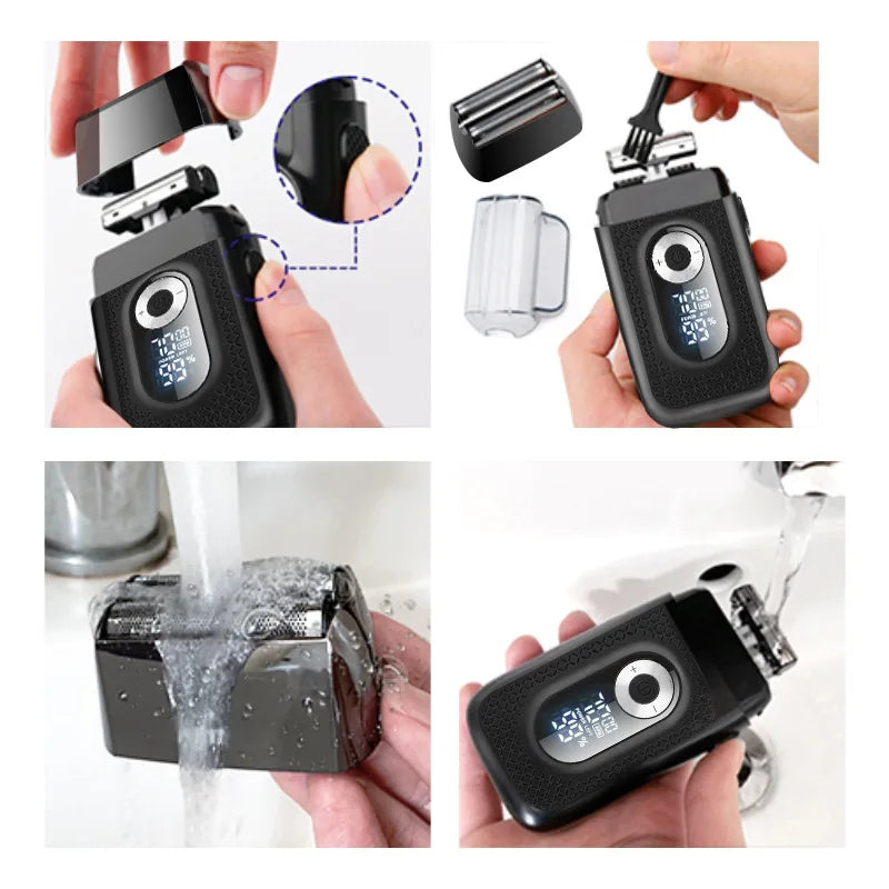 Professional Rechargeable Electric Shaver with LCD display, USB charging, and portable design, ideal for a smooth shave.