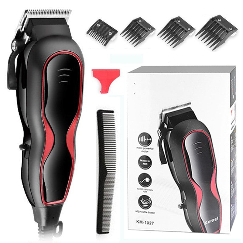 Professional Wire Hair Clipper with titanium steel blade and limit combs, designed for precise hair cutting.