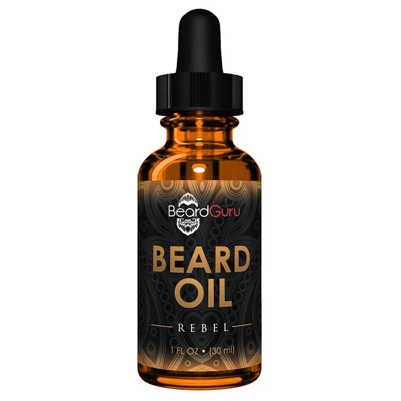 A bottle of Rebel Beard Oil with a wooden background, showcasing its premium quality and cedar scent.