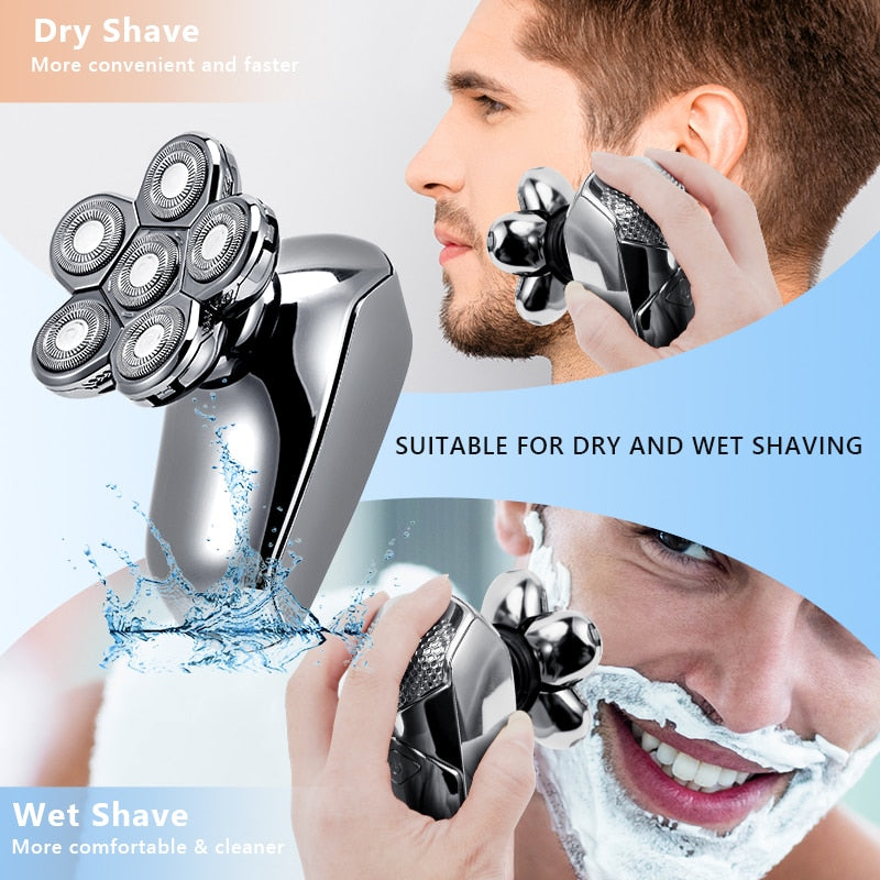 Rechargeable Powerful Beard Hair Electric Shaver for Men with ergonomic design and multiple attachments for versatile grooming.