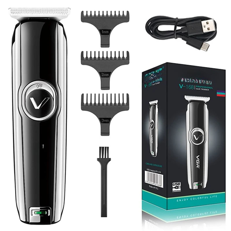 Rechargeable Professional Hair Trimmer for Men with stainless steel blade and USB charging design, ideal for beard grooming.