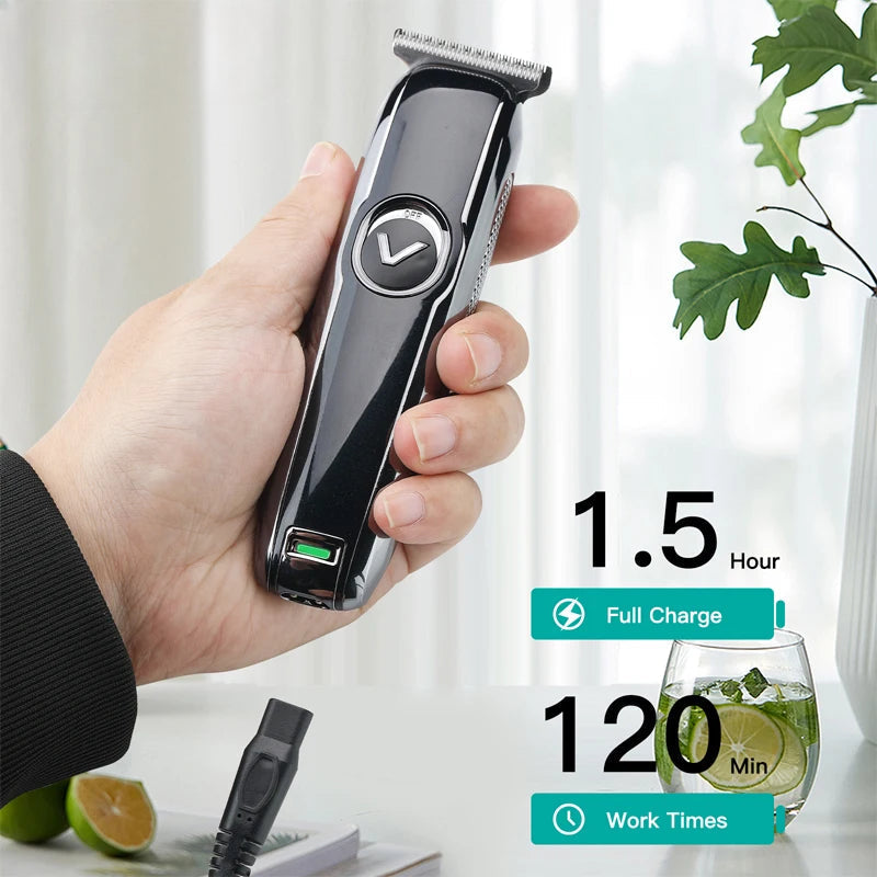 Rechargeable Professional Hair Trimmer for Men with stainless steel blade and USB charging design, ideal for beard grooming.