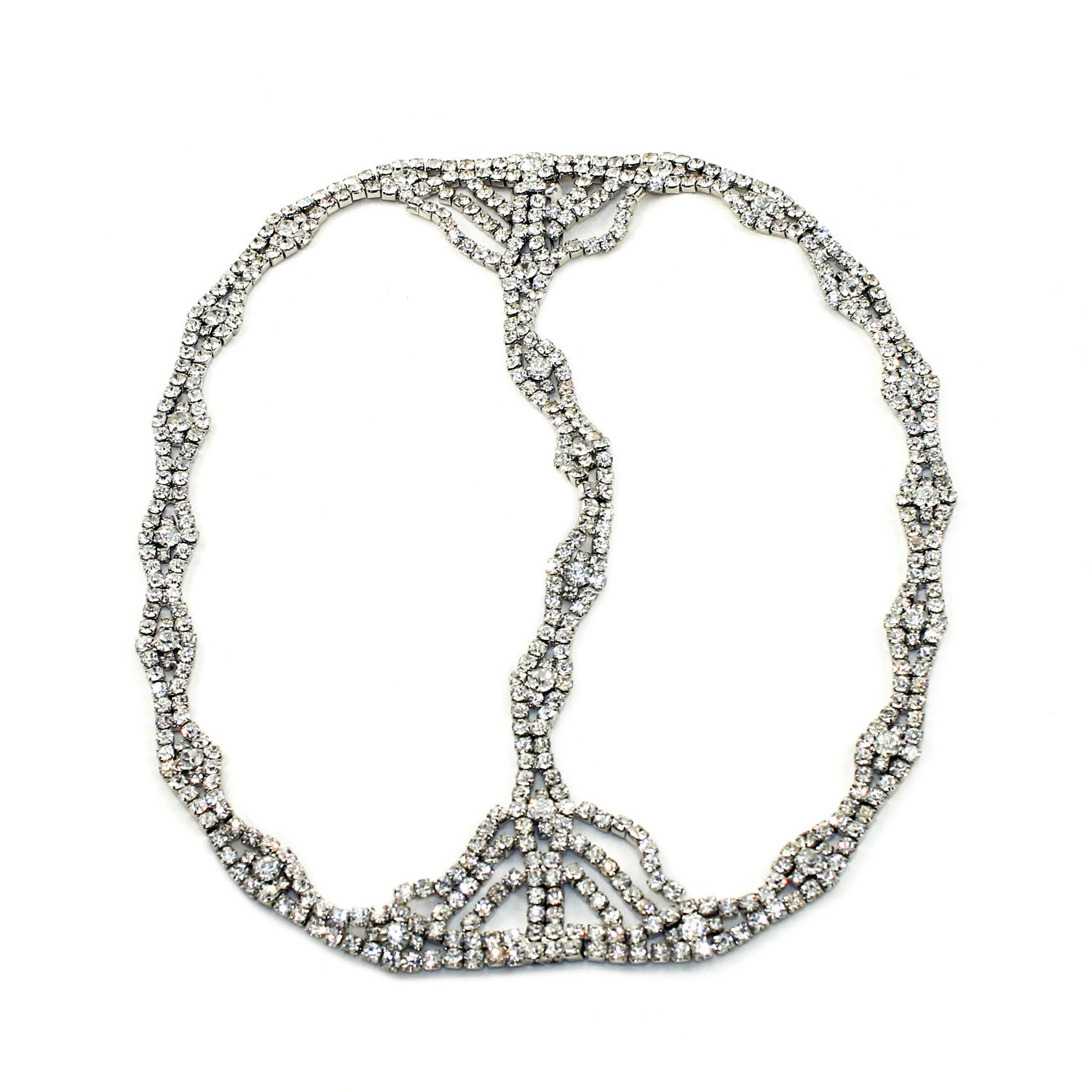 Rhinestone Cleo Headpiece featuring sparkling glass crystals in a deco style setting, designed for comfort and secure fit.