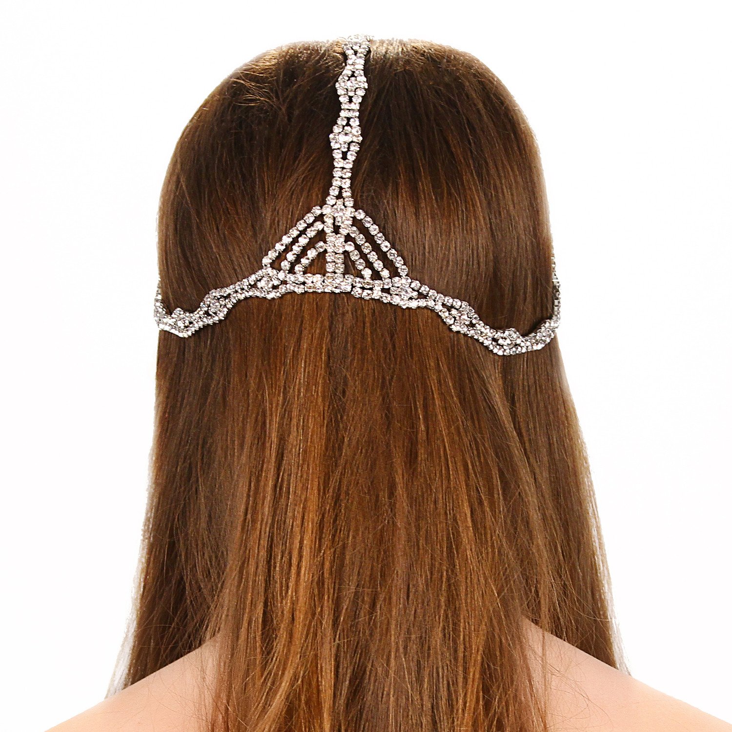 Rhinestone Cleo Headpiece featuring sparkling glass crystals in a deco style setting, designed for comfort and secure fit.