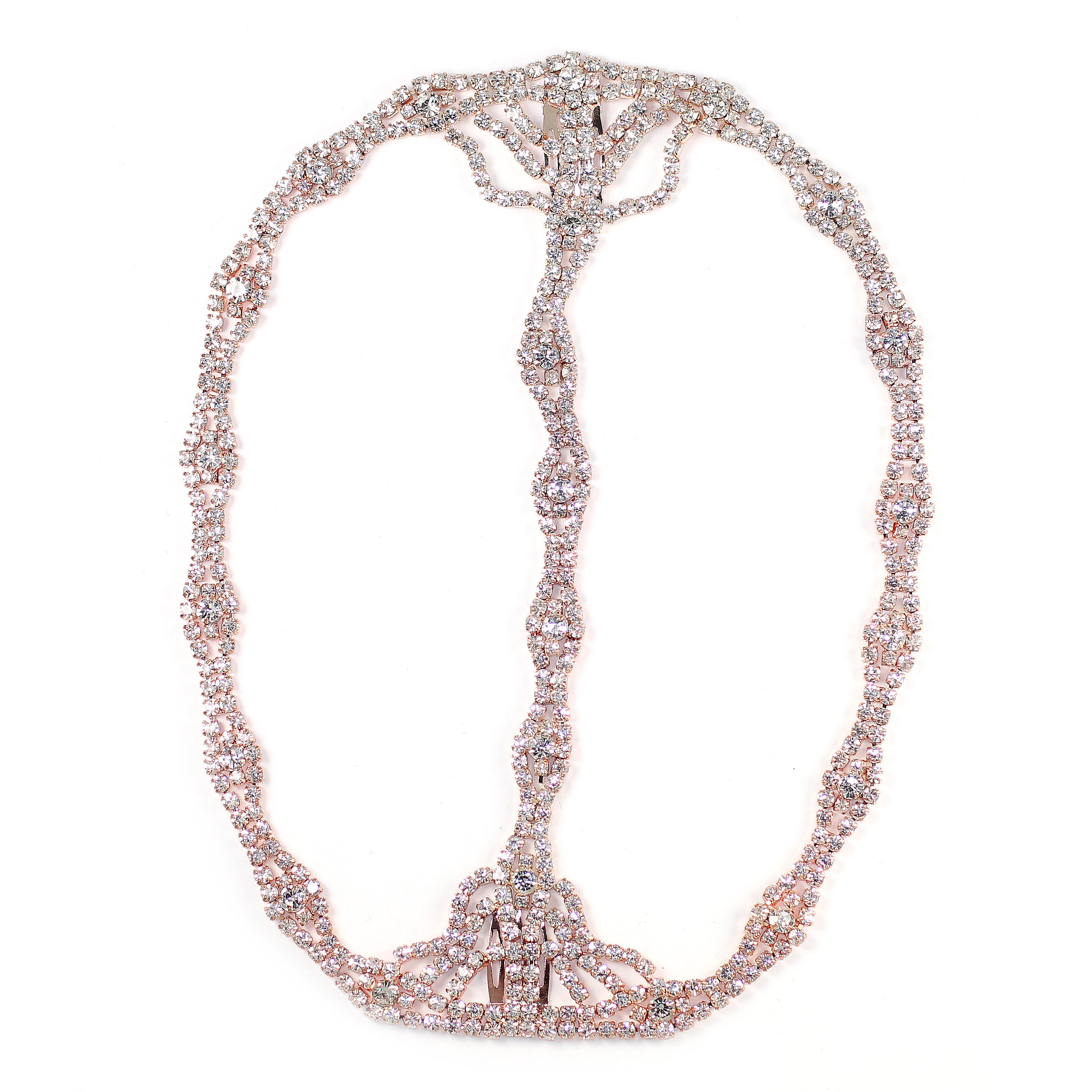 Rhinestone Cleo Headpiece featuring sparkling glass crystals in a deco style setting, designed for comfort and secure fit.