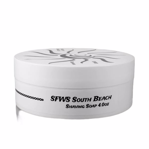 SFWS South Beach Shaving Soap by Murphy and McNeil, featuring tropical coconut and banana scent in a 4.0oz container.