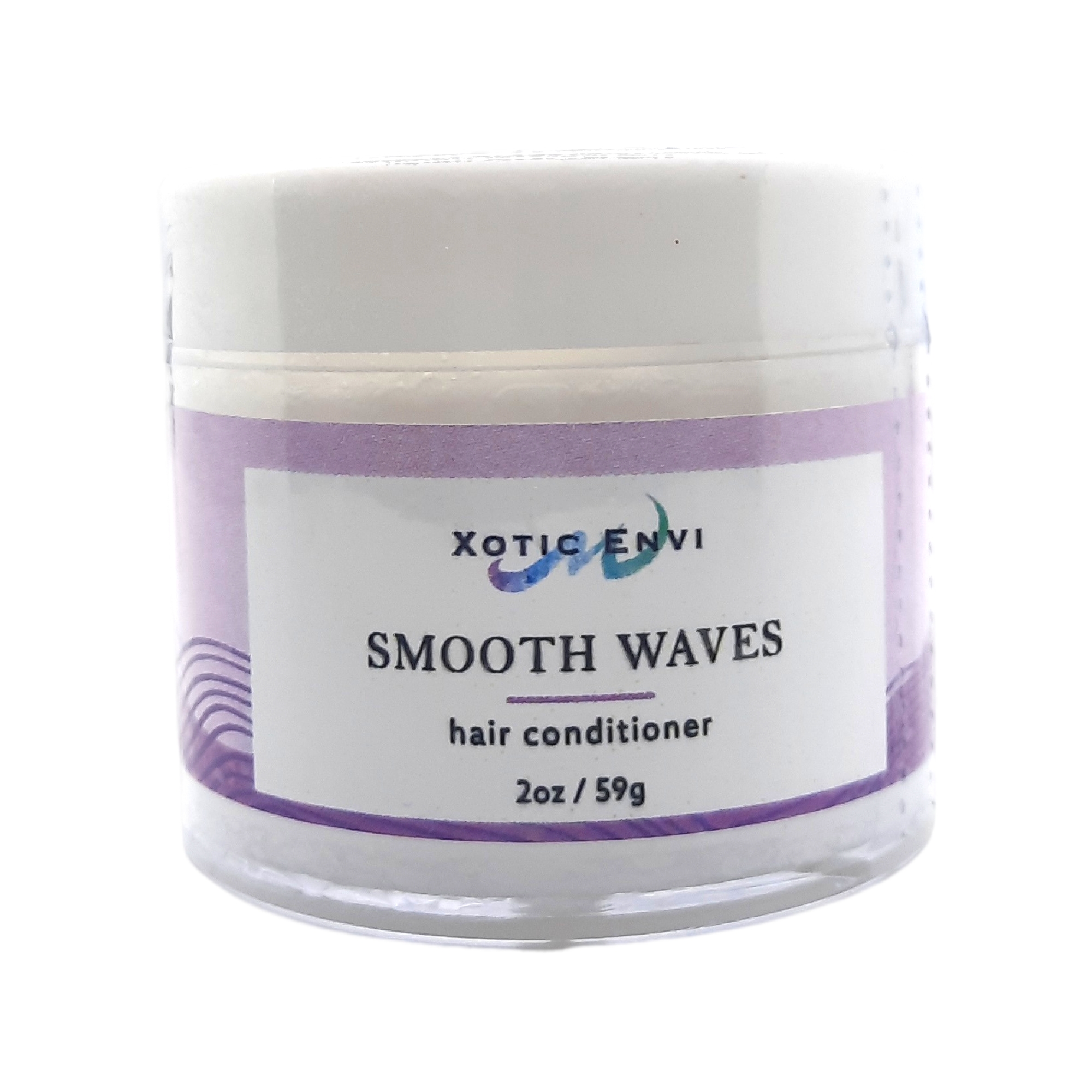 Smooth Waves Hair Conditioner bottle with organic ingredients like aloe, mango, and banana juice, designed for all hair types.