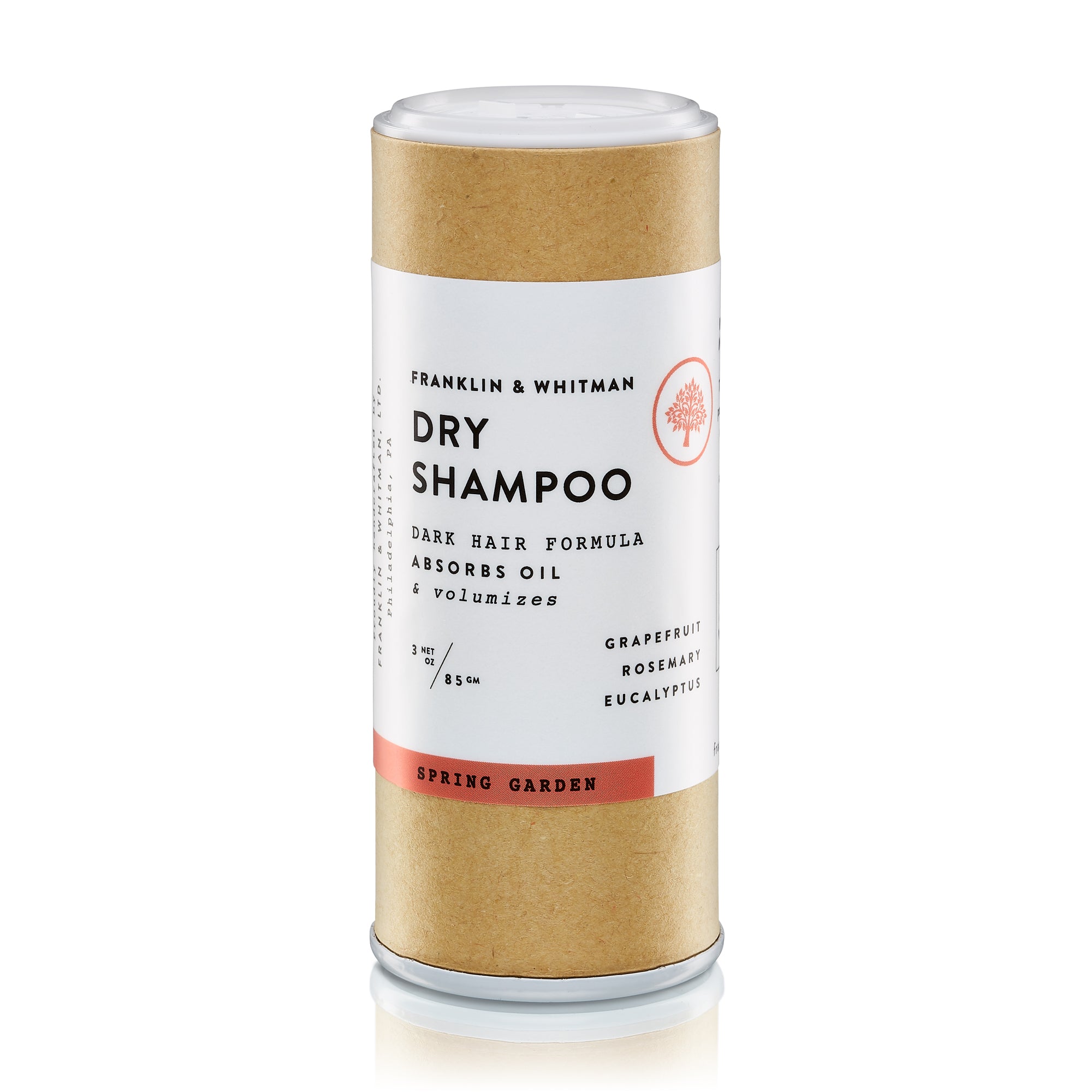 Spring Garden Dry Shampoo in a 2oz Kraft tube, showcasing its natural powder formula and eco-friendly packaging.