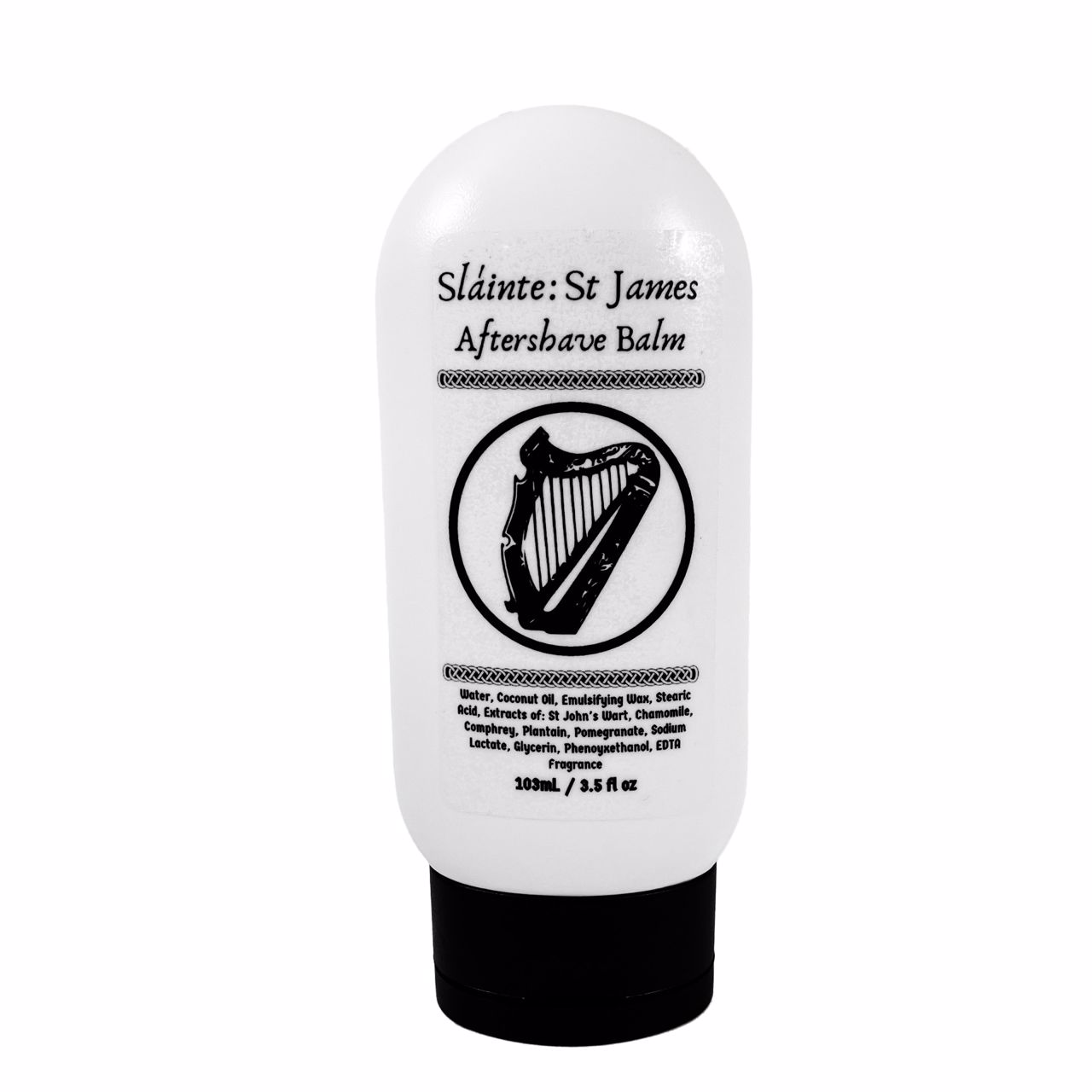 St. James Aftershave Balm by Murphy and McNeil in a sleek container, showcasing its rich oatmeal stout scent and nourishing ingredients.