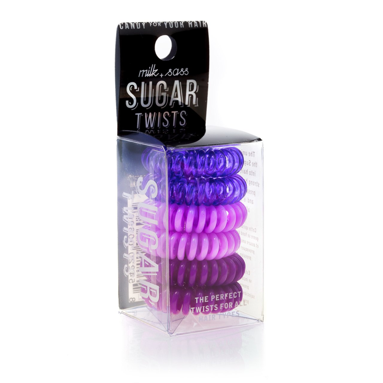 Sugar Twists® coil hair ties in various colors, showcasing their unique spiral design and eco-friendly materials.