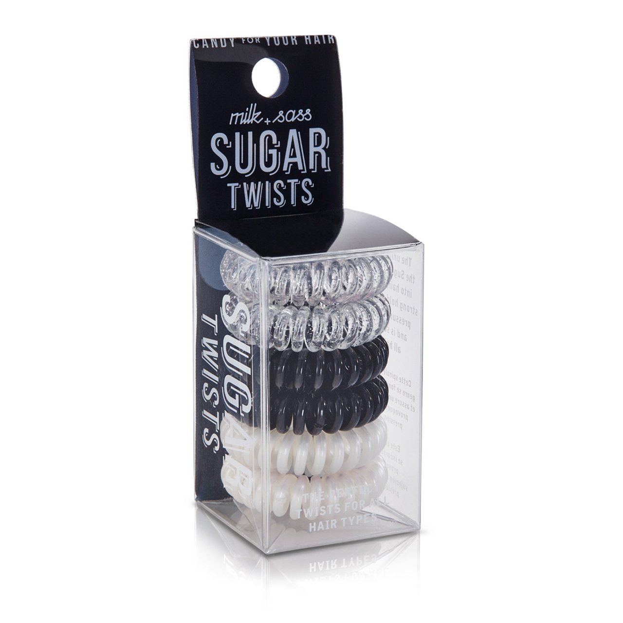 Sugar Twists® coil hair ties in various colors, showcasing their unique spiral design and eco-friendly materials.