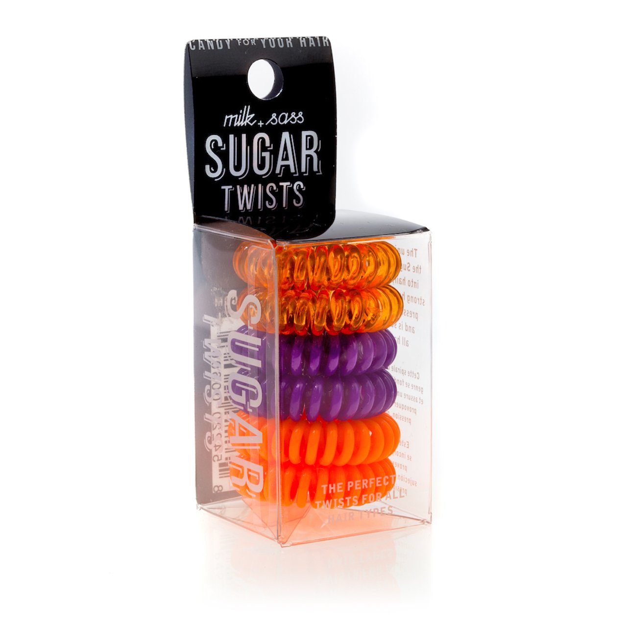 Sugar Twists® coil hair ties in various colors, showcasing their unique spiral design and eco-friendly materials.