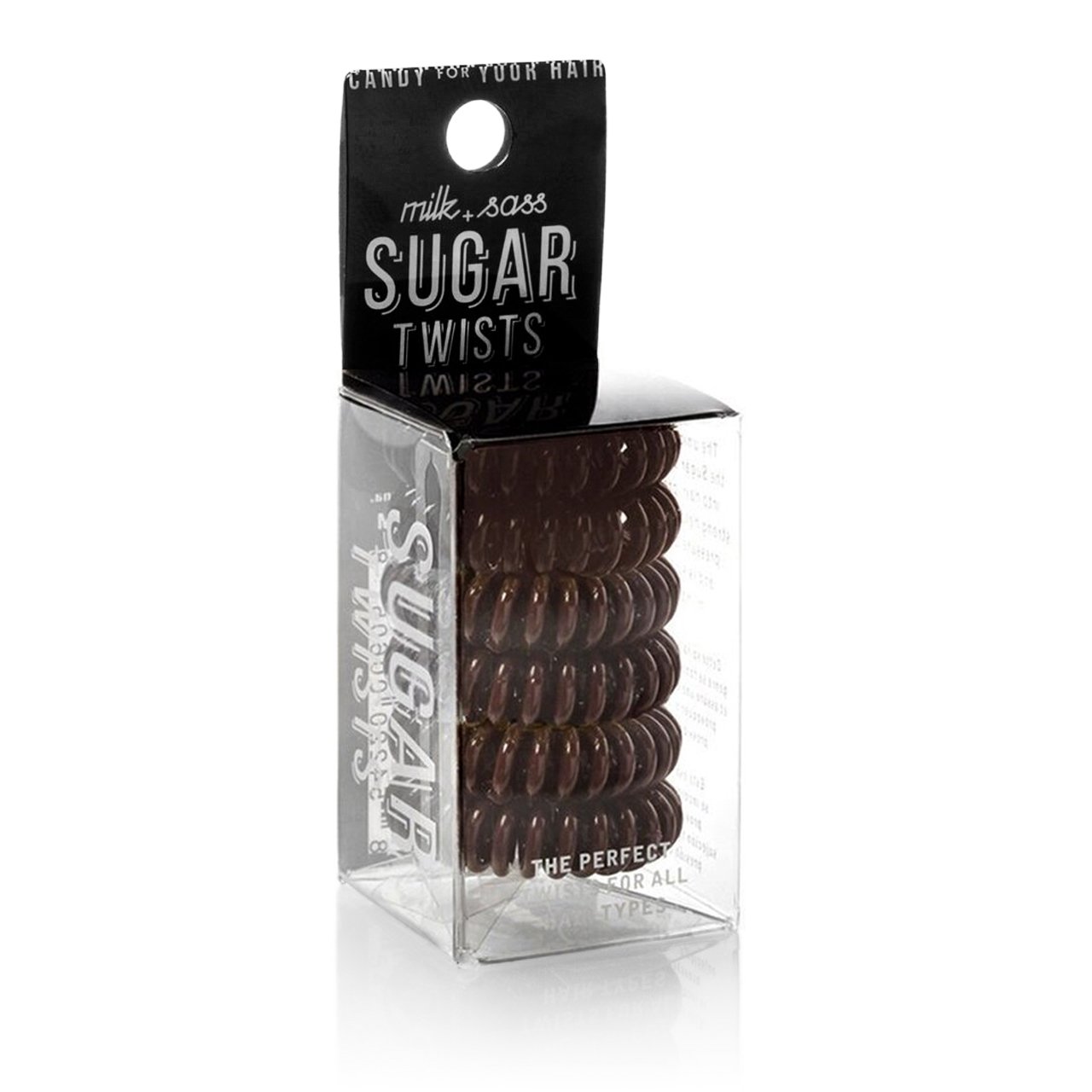 Sugar Twists® coil hair ties in various colors, showcasing their unique spiral design and eco-friendly materials.