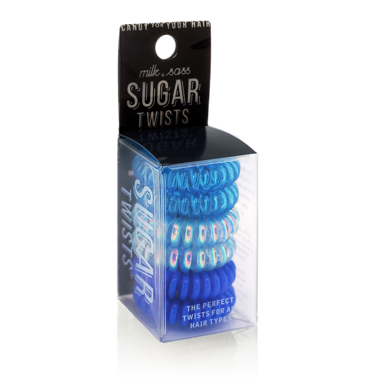 Sugar Twists® coil hair ties in various colors, showcasing their unique spiral design and eco-friendly materials.