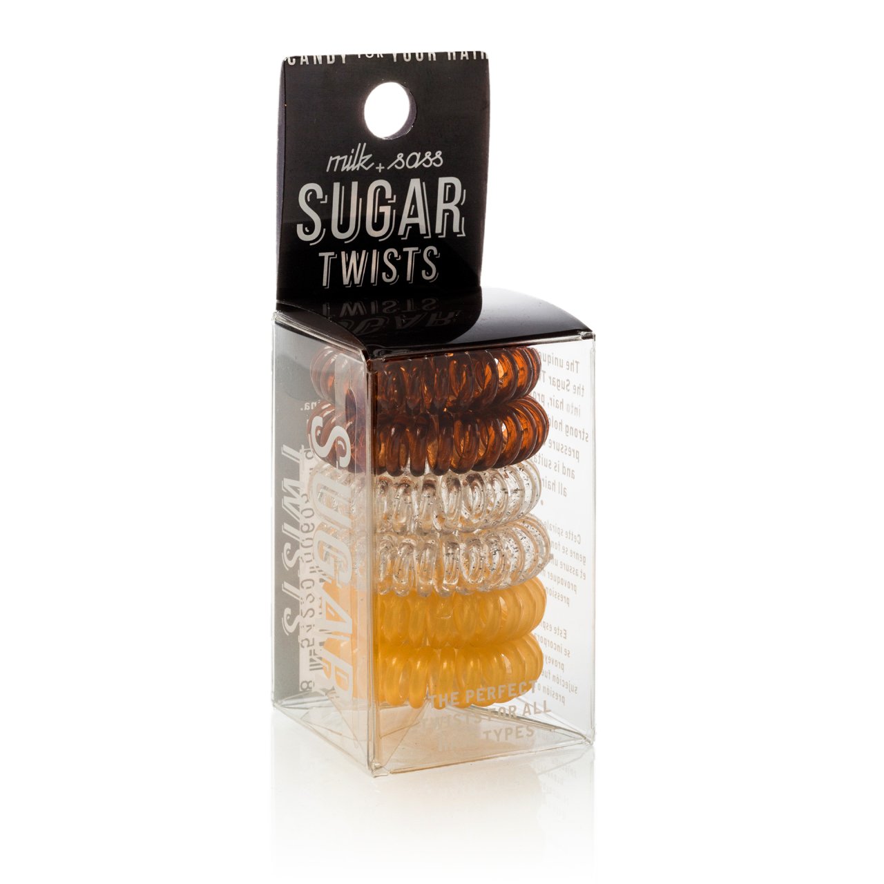 Sugar Twists® coil hair ties in various colors, showcasing their unique spiral design and eco-friendly materials.