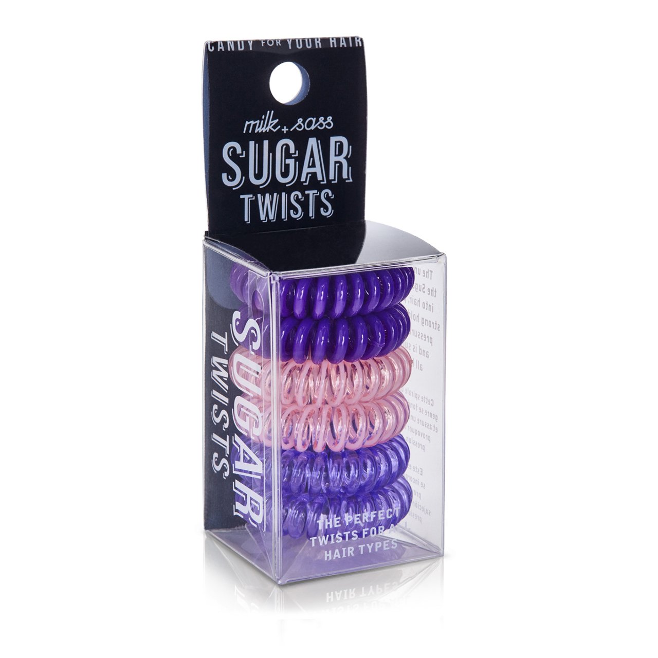 Sugar Twists® coil hair ties in various colors, showcasing their unique spiral design and eco-friendly materials.