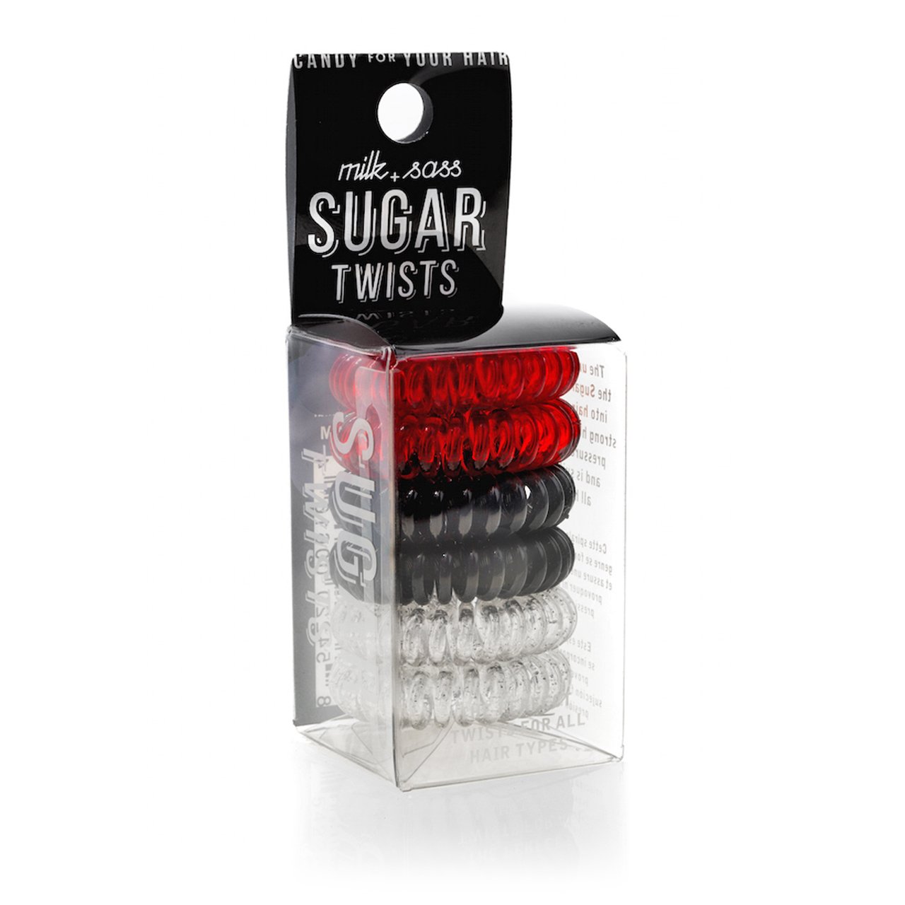 Sugar Twists® coil hair ties in various colors, showcasing their unique spiral design and eco-friendly materials.