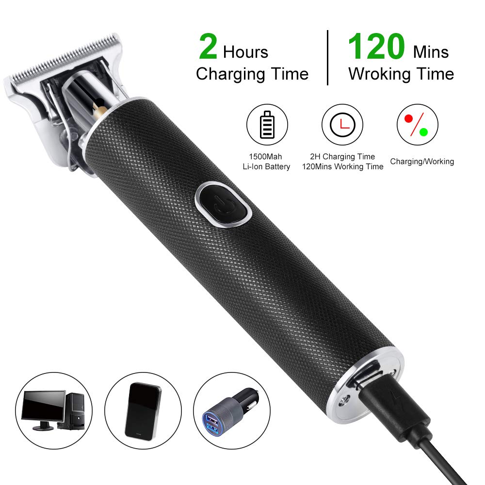 T Blade Trimmer featuring sharp T-blade, powerful motor, and USB charging port, designed for baldhead and beard grooming.