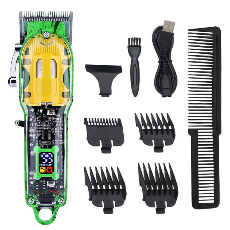 T Hair Trimmer Electric Clipper with transparent design and LCD display, ideal for beard and hair grooming.