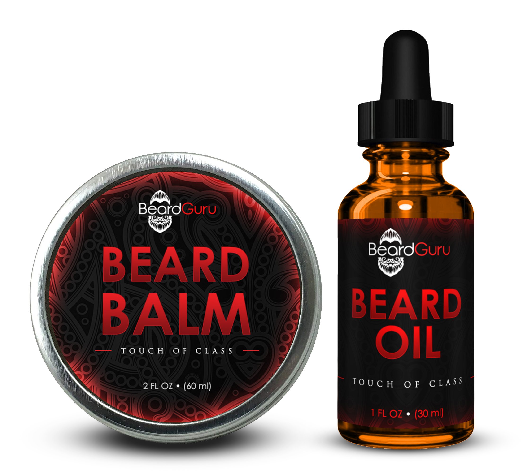 BeardGuru Touch of Class Balm in a sleek container, showcasing its creamy texture and natural ingredients for beard grooming.