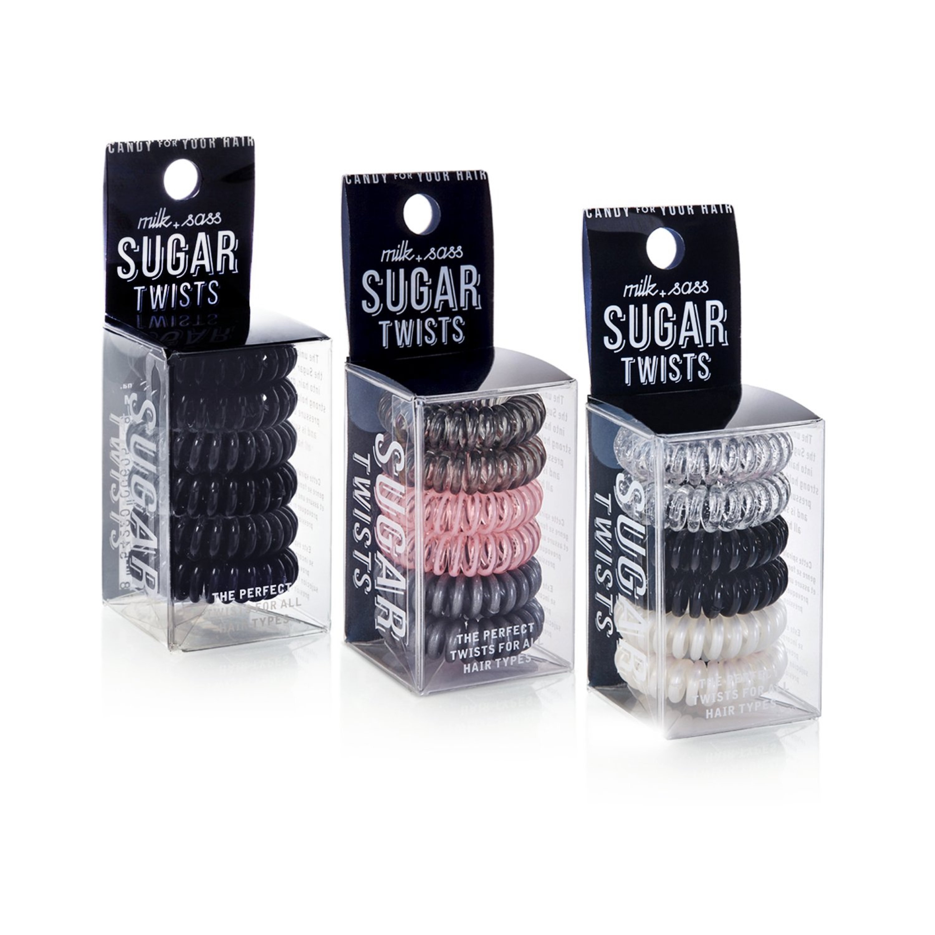 Trio Sugar Twists® gift set featuring three packs of colorful hair coil ties, perfect for stylish hair accessories.