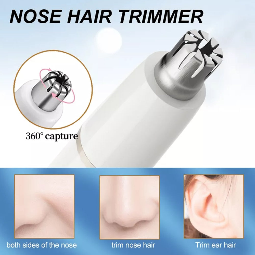 Upgraded 5 in 1 electric shaver for women with multiple attachments for painless hair removal, including eyebrow and nose trimmers.