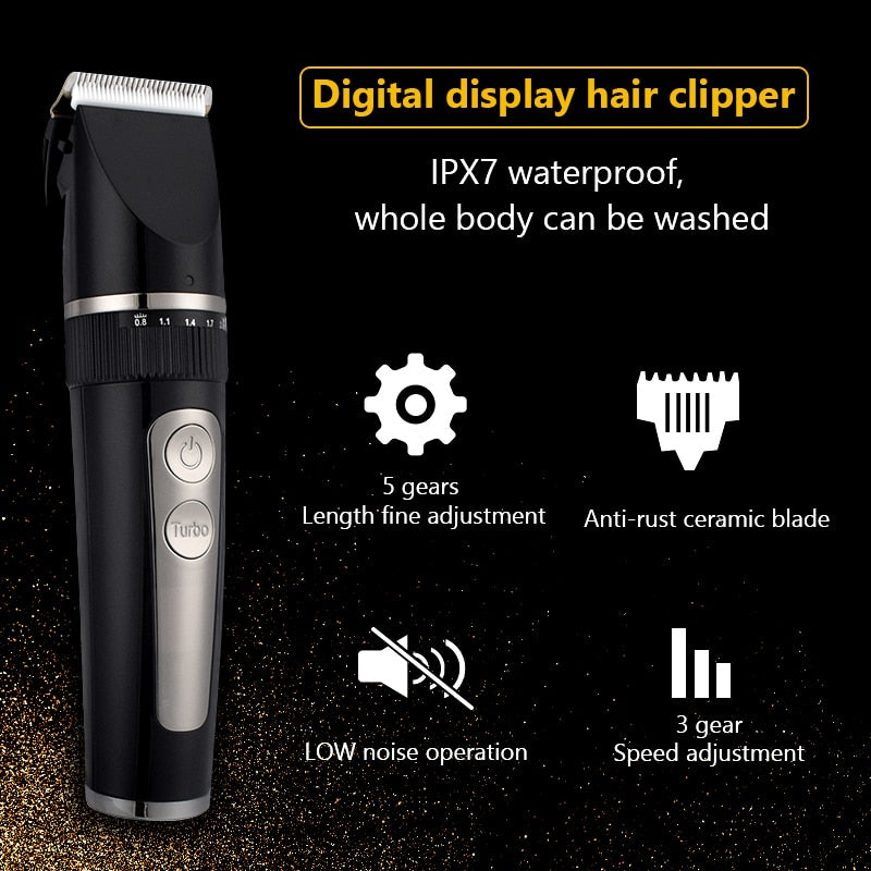 USB Hair Clipper for Men, a sleek rechargeable electric razor with adjustable settings and waterproof design.