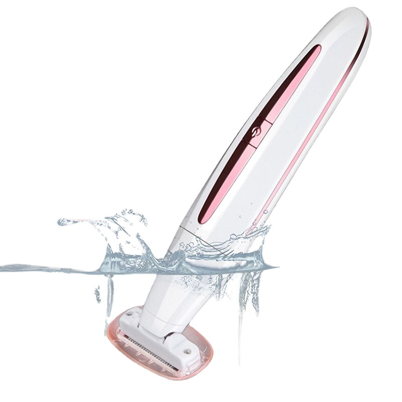 USB Male Female Pubic Shaving Hair Trimmer Electric Razor with stainless steel blade and USB charging port, designed for smooth shaving.