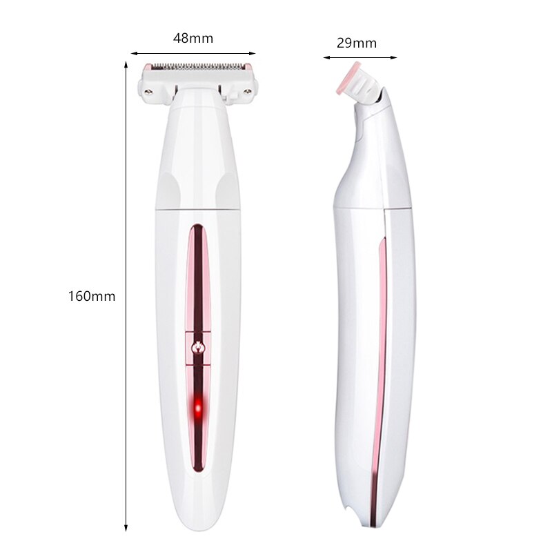 USB Male Female Pubic Shaving Hair Trimmer Electric Razor with stainless steel blade and USB charging port, designed for smooth shaving.