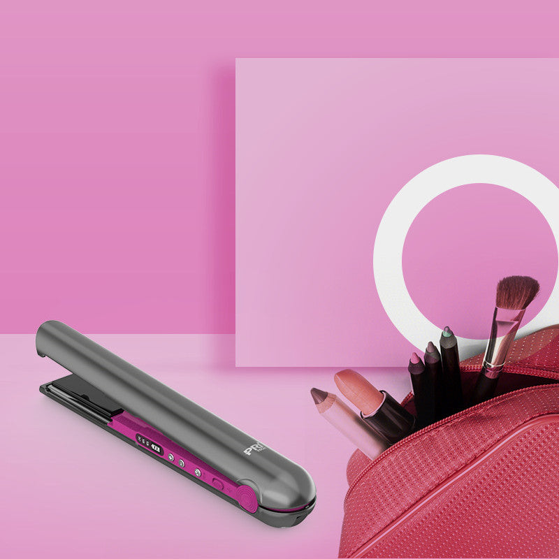 USB Wireless Charging Hair Straightener in purple with ceramic coating, showcasing its sleek design and USB Type-C charging port.