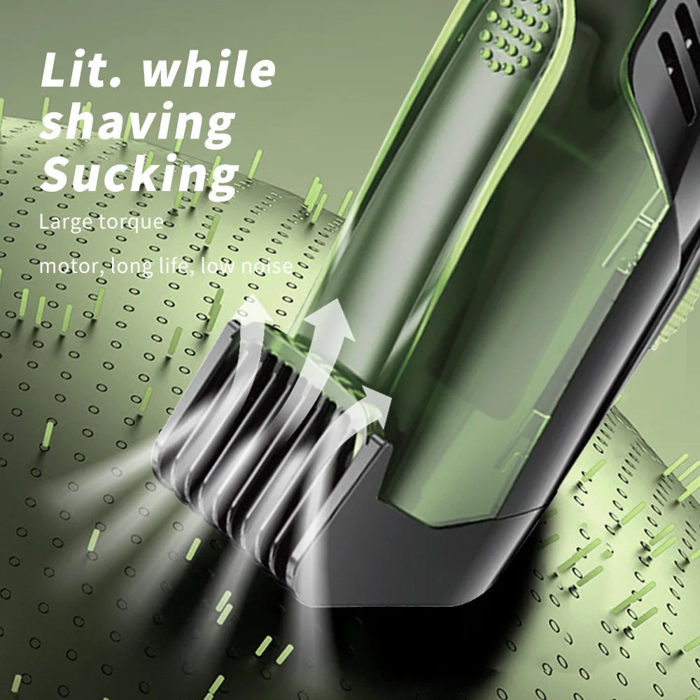 Vacuum Beard Trimmer for Men with stainless steel blades and adjustable length settings, designed for precise grooming and mess-free trimming.