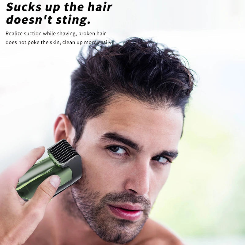 Vacuum Beard Trimmer for Men with stainless steel blades and adjustable length settings, designed for precise grooming and mess-free trimming.