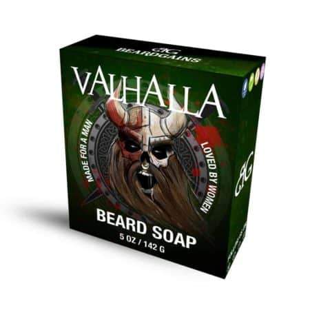 Valhalla Beard Soap bar with honey mint and cedar scent, designed for sensitive skin and beard care.