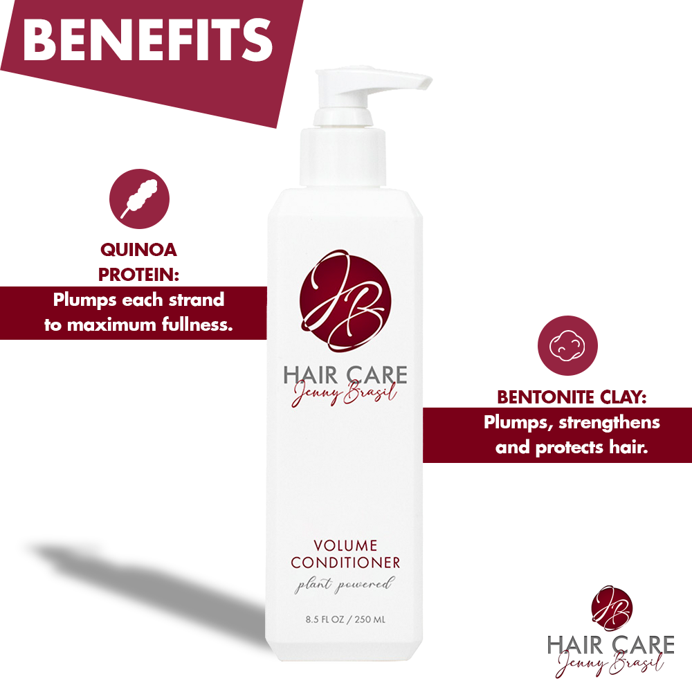 A bottle of VOLUME CONDITIONER showcasing its sleek design, perfect for enhancing hair volume and shine.