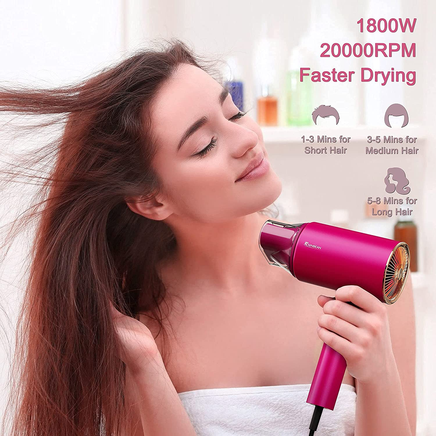 Water Ionic Hair Dryer with magnetic nozzle, showcasing its sleek design and features.