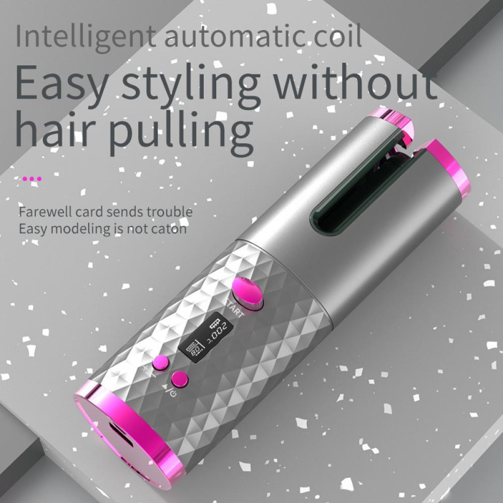 Wireless Automatic Curling Iron with ceramic heating, showcasing its sleek design and user-friendly features for effortless curling.