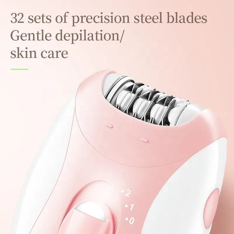 Women Epilator Electric for painless hair removal on legs, bikini line, and face, featuring a sleek design and ergonomic handle.