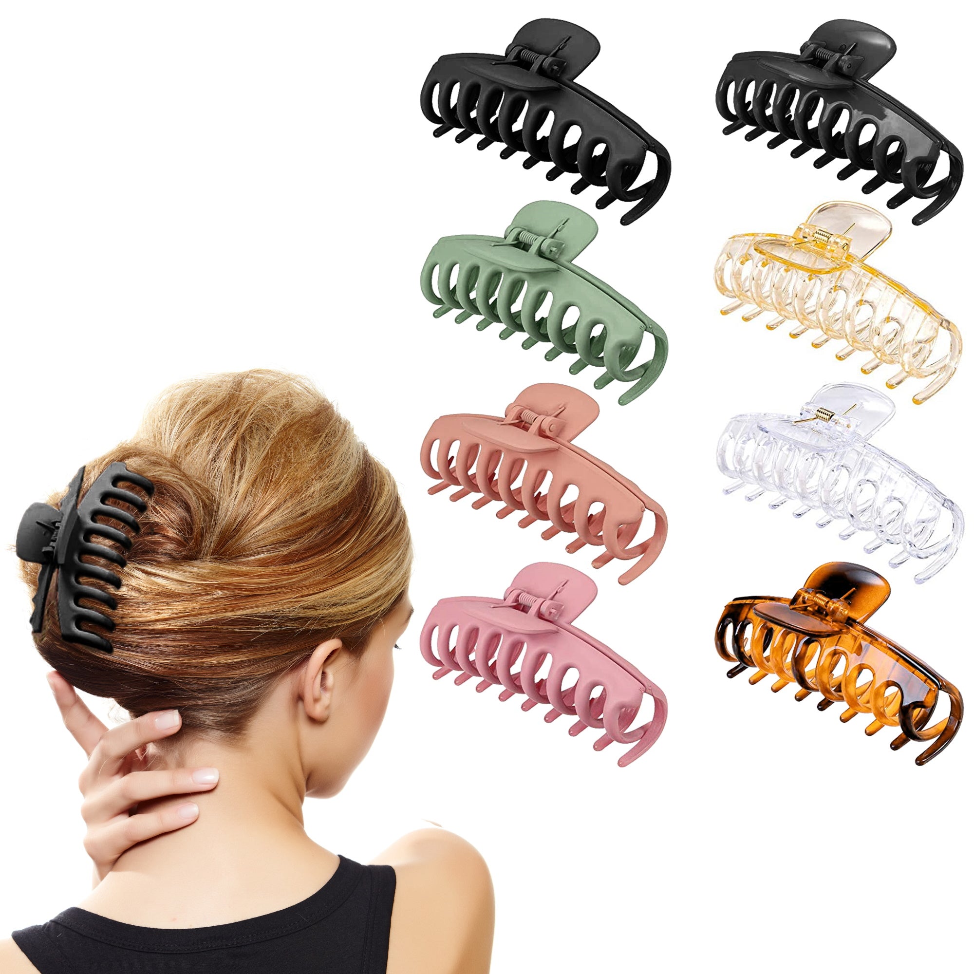 A set of four Women's Non-slip Large Claw Hair Clips in vibrant colors, showcasing their sturdy design and soft grips for all hair types.