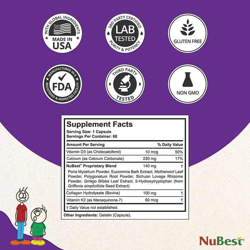 NuBest Tall 10+ and Pro Duo nutritional supplements in capsules and powder form, designed for children's growth and health.