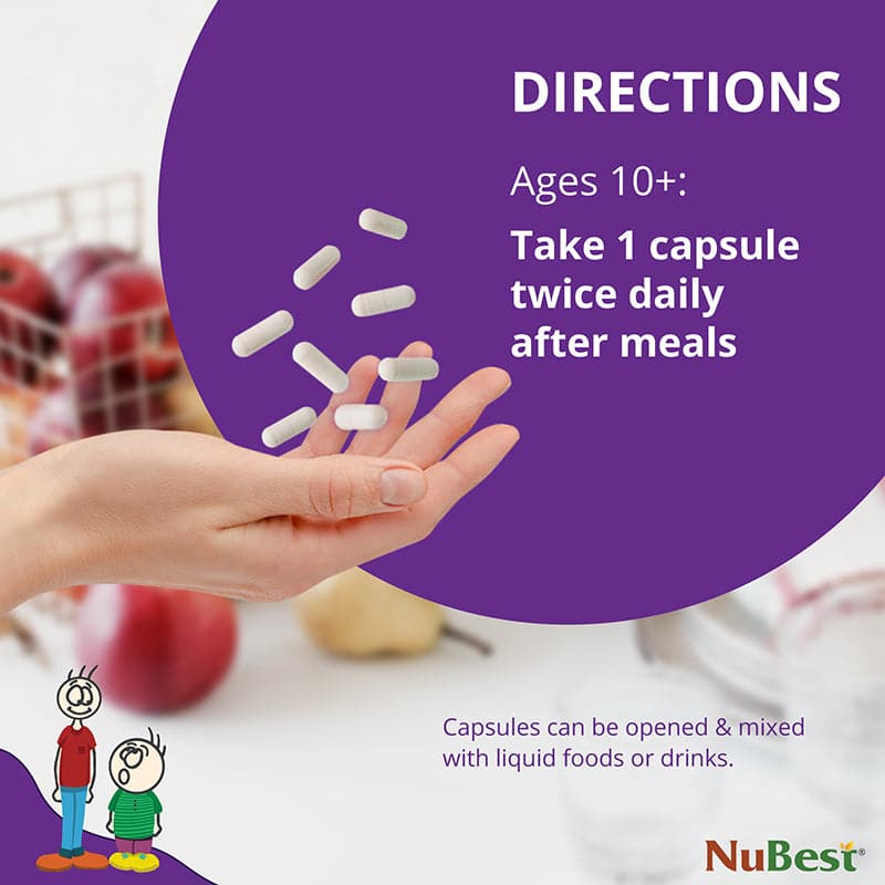 NuBest Tall 10+ and Pro Duo nutritional supplements in capsules and powder form, designed for children's growth and health.