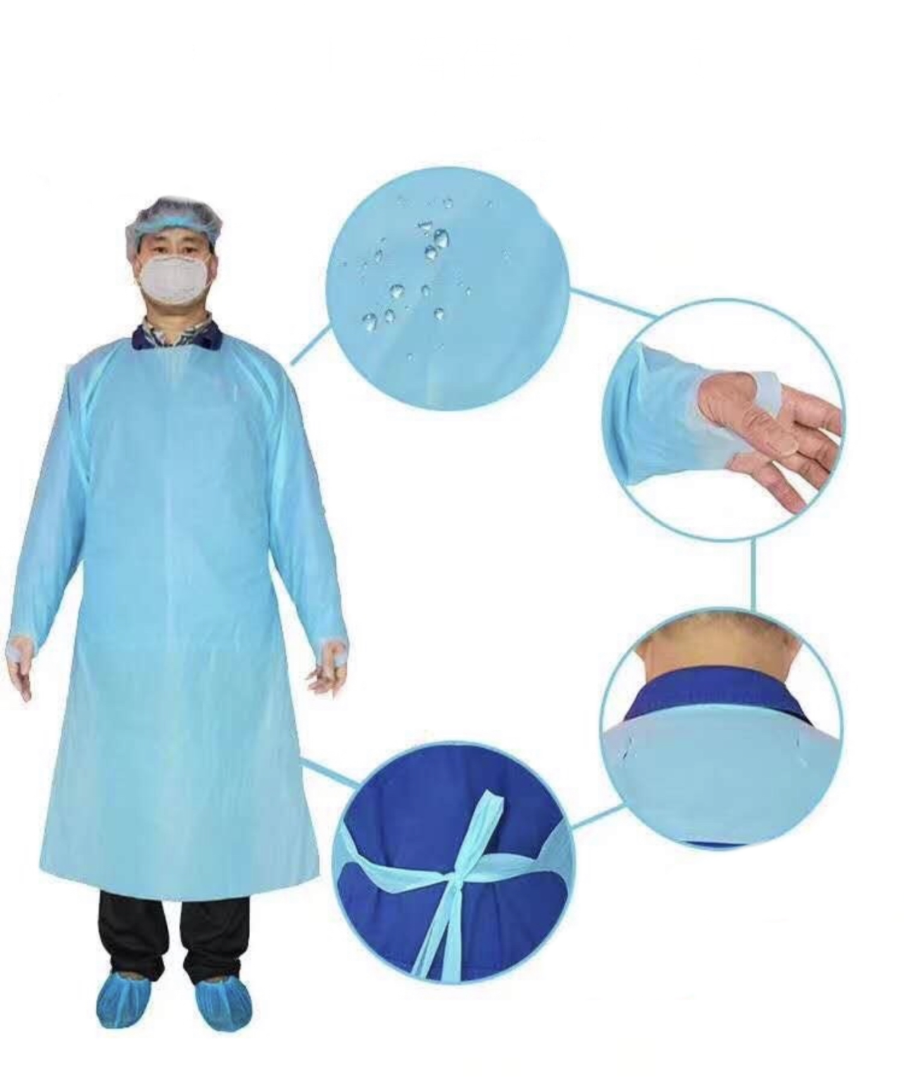 15 Pack AAMI Level 3 CPE Liquid Resistant Disposable Gowns, featuring thumb loop wrists and open back design for maximum fluid protection.