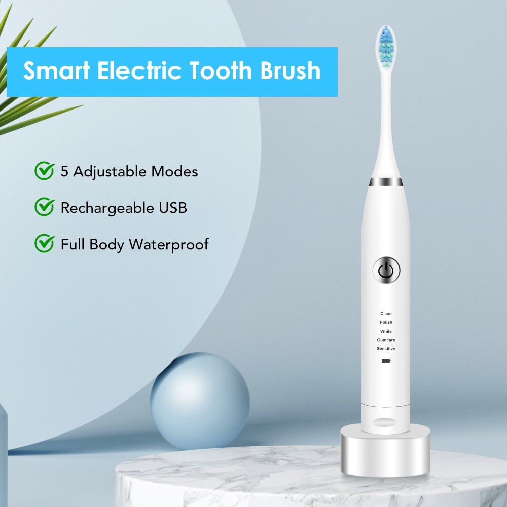 2 Heads Sonic Electric Toothbrush with two brush heads, USB charging port, and ergonomic design for effective teeth cleaning.