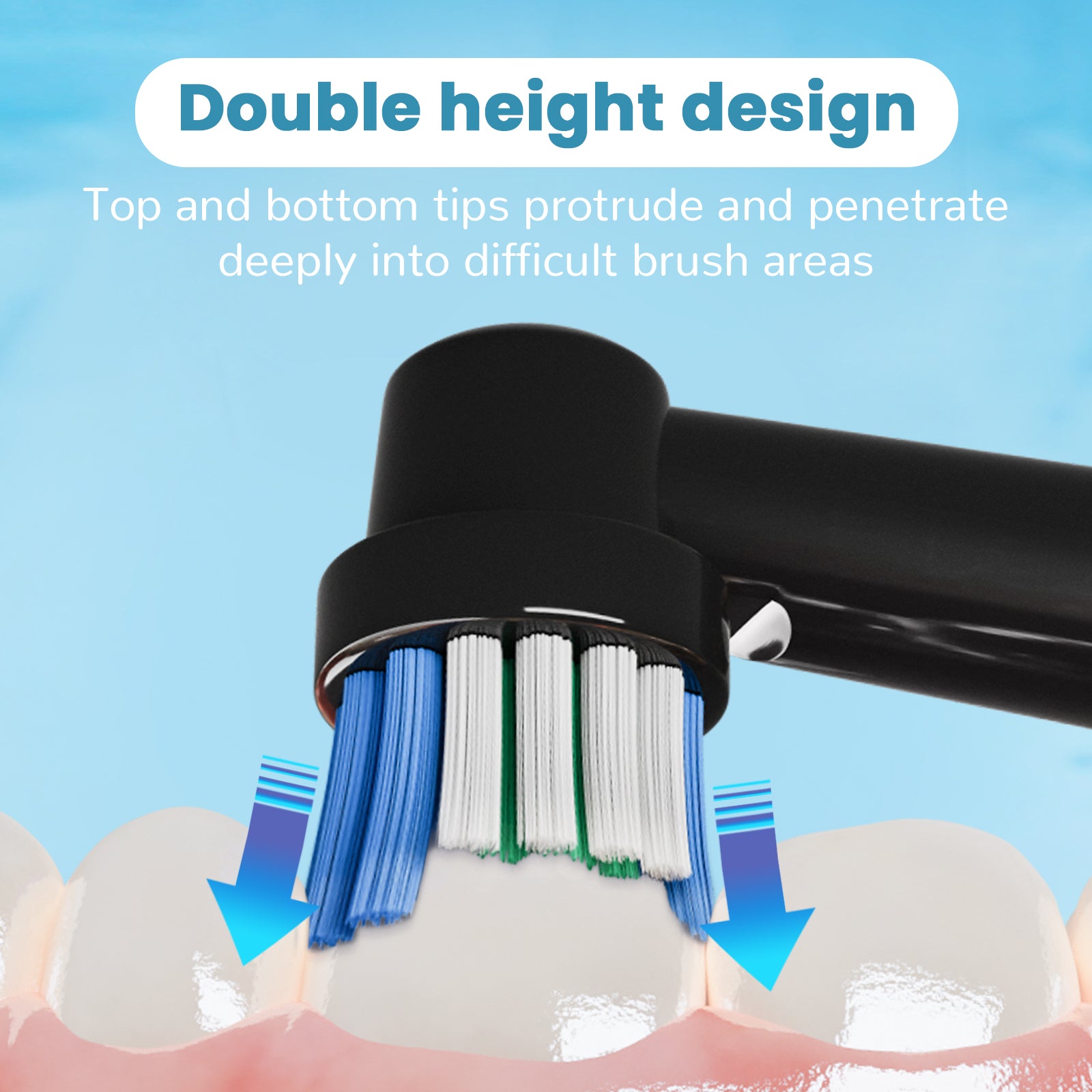 A pack of 20 replacement toothbrush heads compatible with Oral B, featuring colorful rings for easy identification and durable DuPont bristles.