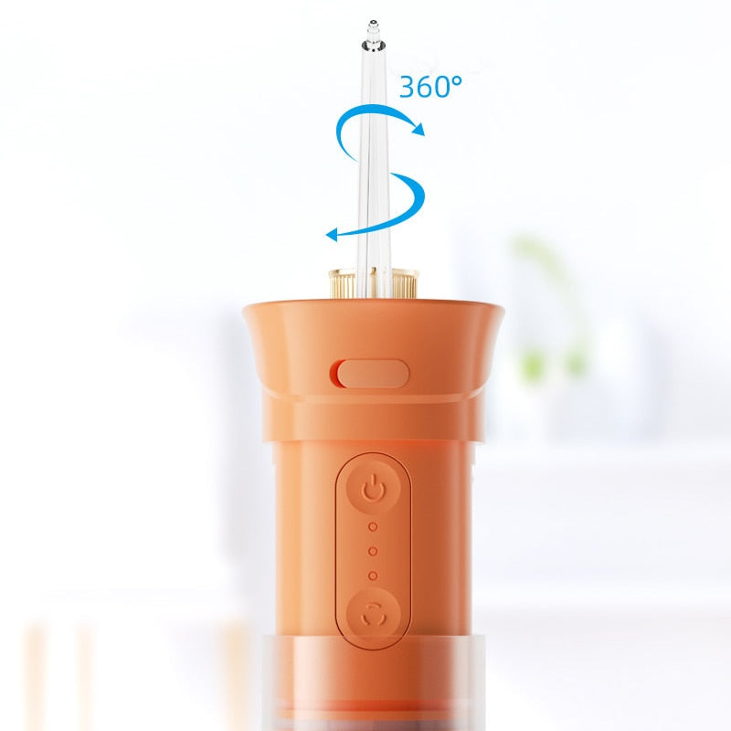 200ml Portable Oral Irrigator Teeth Cleaner with USB charging and multiple jet tips for effective dental care.