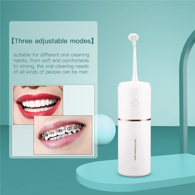 280ML Water Tank Dental Oral Irrigator with USB charging, featuring multiple nozzles and a sleek design for effective oral care.