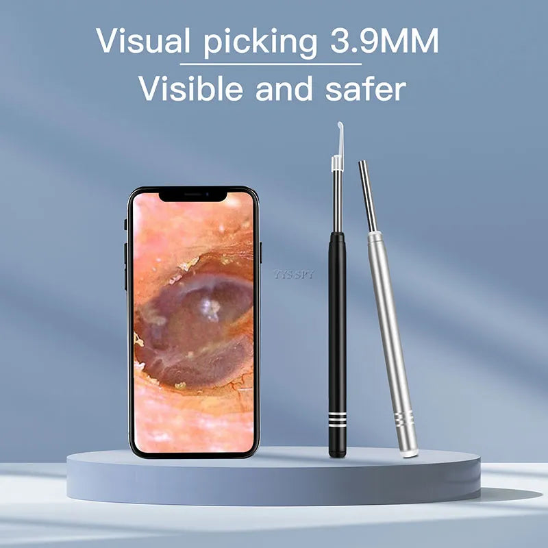 3 In 1 3.9mm Ear Spoon Visual Endoscope Mini Camera with a soft silicone ear spoon, designed for ear, mouth, and nose inspections.