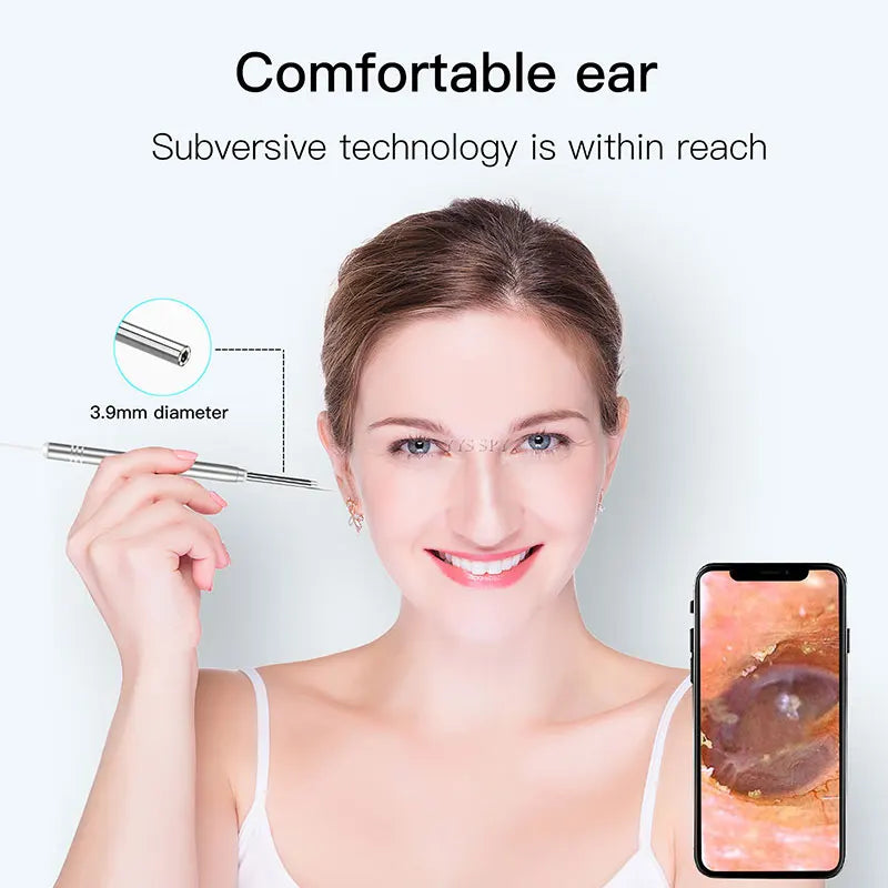 3 In 1 3.9mm Ear Spoon Visual Endoscope Mini Camera with a soft silicone ear spoon, designed for ear, mouth, and nose inspections.