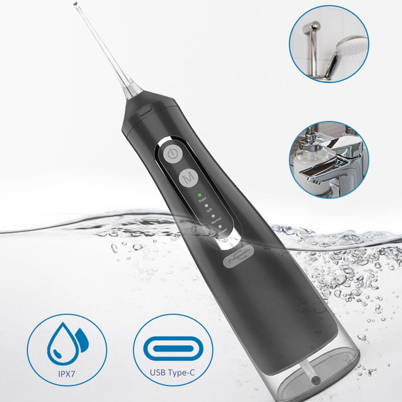 310ml Oral Irrigator Dental Portable Water Flosser with USB charging, showcasing its sleek design and water tank.