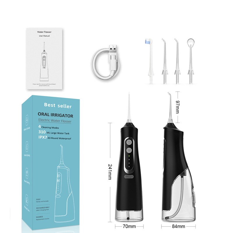 310ml Oral Irrigator Dental Portable Water Flosser with USB charging, showcasing its sleek design and water tank.